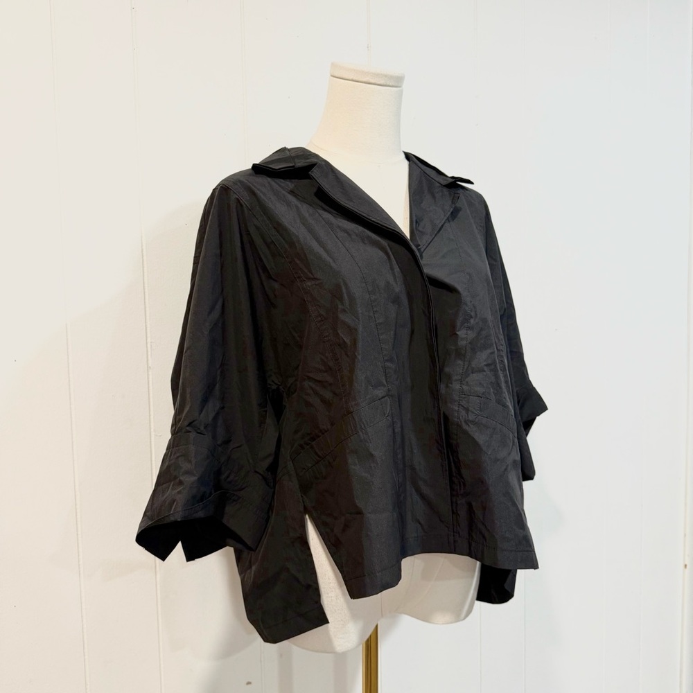 DEMOO Black Cotton Nylon Asymmetrical Button Down Top Korean Designer S/M - Picture 4 of 10